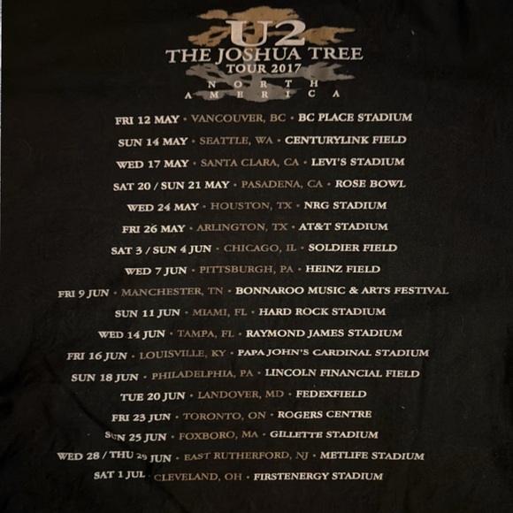 “RARE” NEW U2 The Joshua Tree Tour 2017 Black T-Shirt Med/Large - Picture 5 of 11